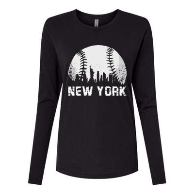 New York City Skyline Baseball Lover Womens Cotton Relaxed Long Sleeve T-Shirt