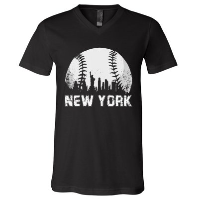 New York City Skyline Baseball Lover V-Neck T-Shirt