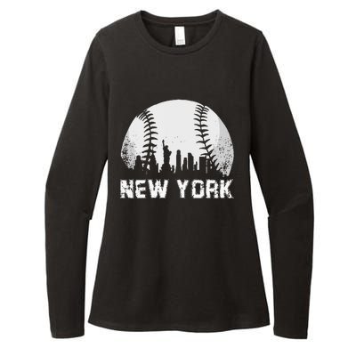 New York City Skyline Baseball Lover Womens CVC Long Sleeve Shirt