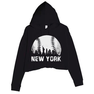 New York City Skyline Baseball Lover Crop Fleece Hoodie