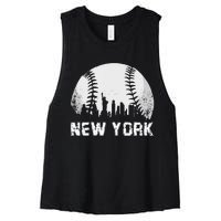 New York City Skyline Baseball Lover Women's Racerback Cropped Tank