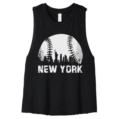 New York City Skyline Baseball Lover Women's Racerback Cropped Tank