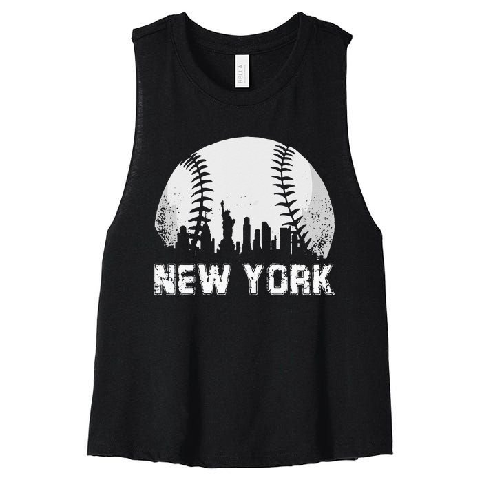 New York City Skyline Baseball Lover Women's Racerback Cropped Tank