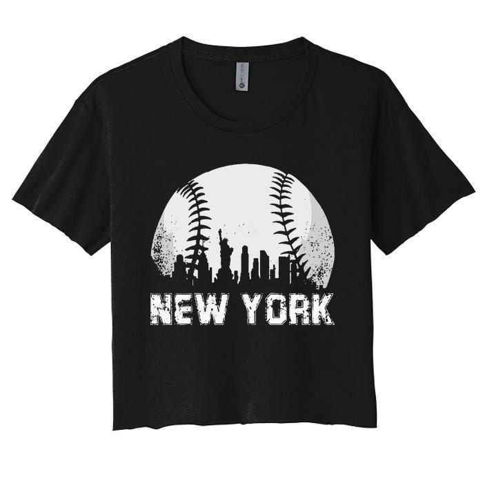 New York City Skyline Baseball Lover Women's Crop Top Tee