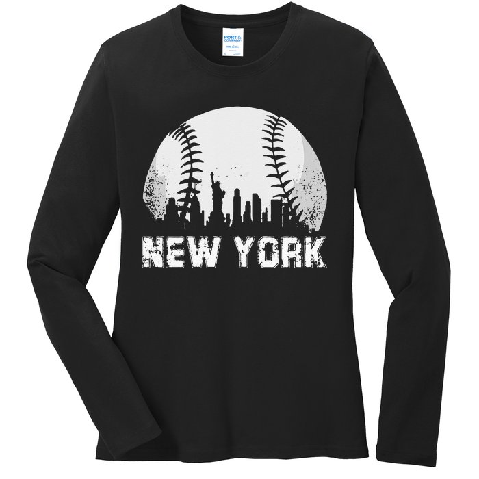 New York City Skyline Baseball Lover Ladies Long Sleeve Shirt