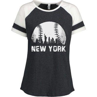 New York City Skyline Baseball Lover Enza Ladies Jersey Colorblock Tee