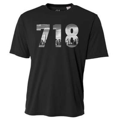 New York City 718 Area Code Skyline Queens Ny Nyc Vintage Cooling Performance Crew T-Shirt