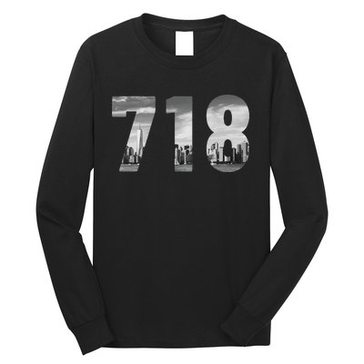 New York City 718 Area Code Skyline Queens Ny Nyc Vintage Long Sleeve Shirt