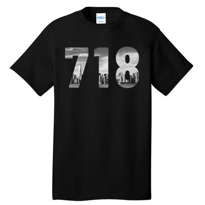 New York City 718 Area Code Skyline Queens Ny Nyc Vintage Tall T-Shirt