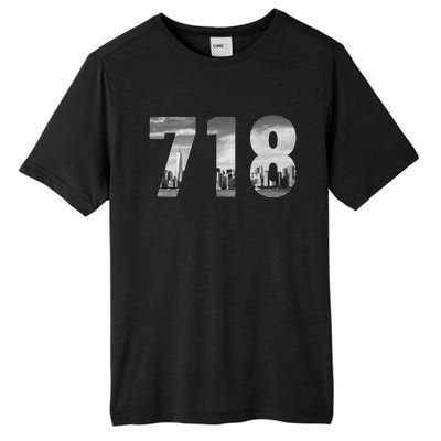 New York City 718 Area Code Skyline Queens Ny Nyc Vintage Tall Fusion ChromaSoft Performance T-Shirt