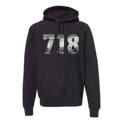 New York City 718 Area Code Skyline Queens Ny Nyc Vintage Premium Hoodie