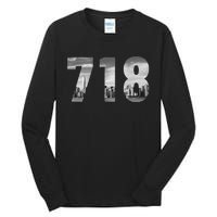 New York City 718 Area Code Skyline Queens Ny Nyc Vintage Tall Long Sleeve T-Shirt