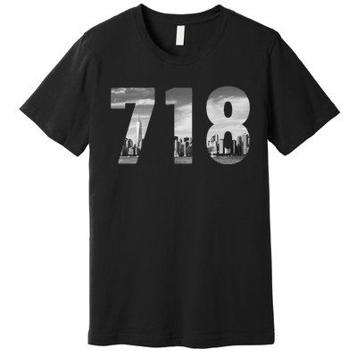 New York City 718 Area Code Skyline Queens Ny Nyc Vintage Premium T-Shirt