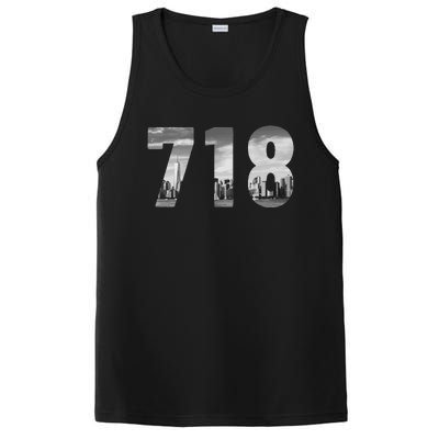 New York City 718 Area Code Skyline Queens Ny Nyc Vintage PosiCharge Competitor Tank