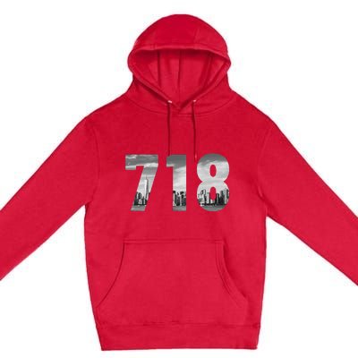 New York City 718 Area Code Skyline Queens Ny Nyc Vintage Premium Pullover Hoodie