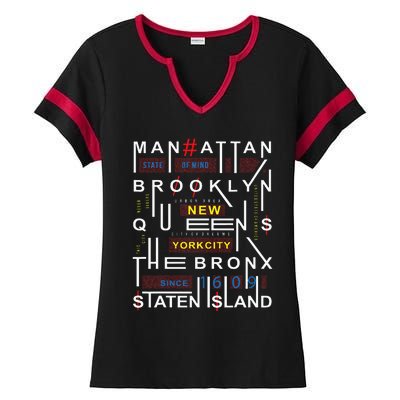 New York City Big Apple Bronx Queens Manhattan Staten Island Ladies Halftime Notch Neck Tee