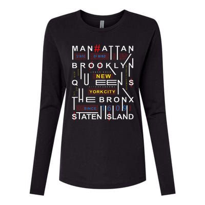 New York City Big Apple Bronx Queens Manhattan Staten Island Womens Cotton Relaxed Long Sleeve T-Shirt