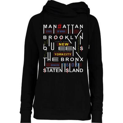 New York City Big Apple Bronx Queens Manhattan Staten Island Womens Funnel Neck Pullover Hood