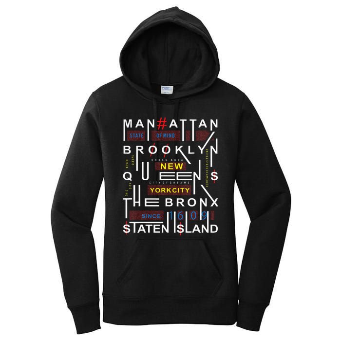 New York City Big Apple Bronx Queens Manhattan Staten Island Women's Pullover Hoodie