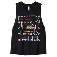 New York City Big Apple Bronx Queens Manhattan Staten Island Women's Racerback Cropped Tank