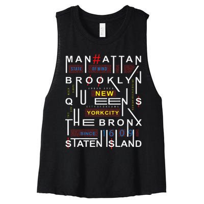 New York City Big Apple Bronx Queens Manhattan Staten Island Women's Racerback Cropped Tank