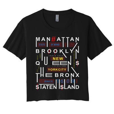 New York City Big Apple Bronx Queens Manhattan Staten Island Women's Crop Top Tee