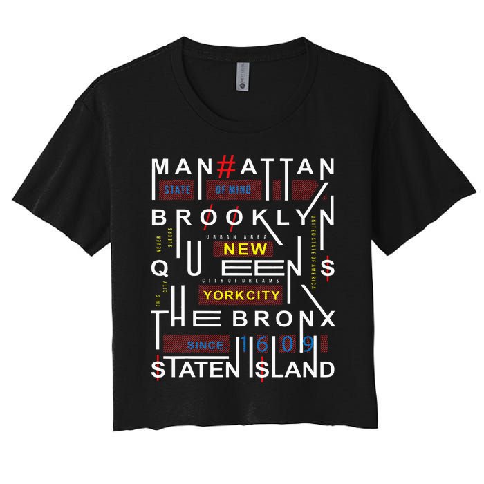 New York City Big Apple Bronx Queens Manhattan Staten Island Women's Crop Top Tee