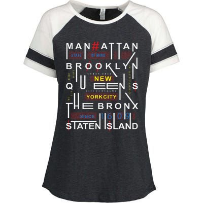 New York City Big Apple Bronx Queens Manhattan Staten Island Enza Ladies Jersey Colorblock Tee