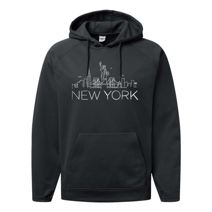 New York City New York City Skylines Statue Of Liberty Performance Fleece Hoodie