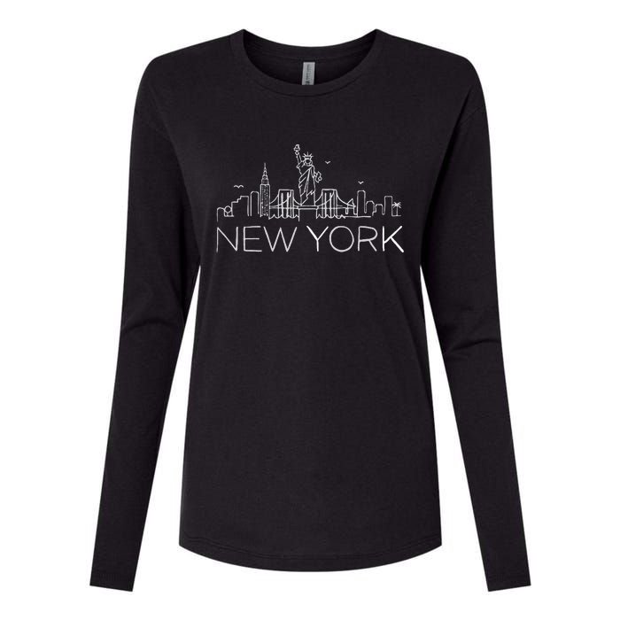 New York City New York City Skylines Statue Of Liberty Womens Cotton Relaxed Long Sleeve T-Shirt