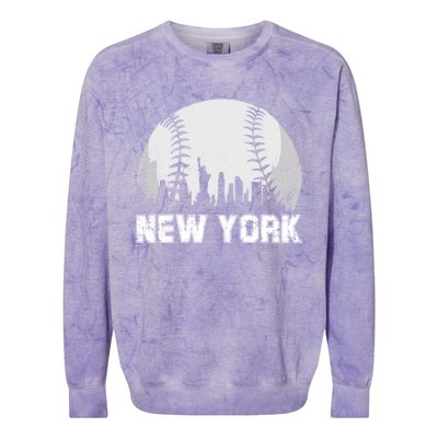 New York City Skyline Baseball Lover Gift Colorblast Crewneck Sweatshirt