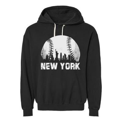 New York City Skyline Baseball Lover Gift Garment-Dyed Fleece Hoodie