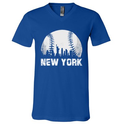 New York City Skyline Baseball Lover Gift V-Neck T-Shirt