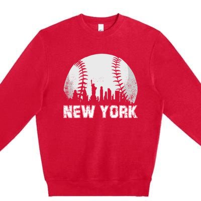 New York City Skyline Baseball Lover Gift Premium Crewneck Sweatshirt