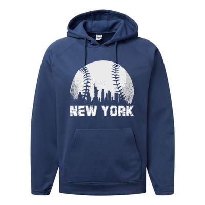 New York City Skyline Baseball Lover Gift Performance Fleece Hoodie