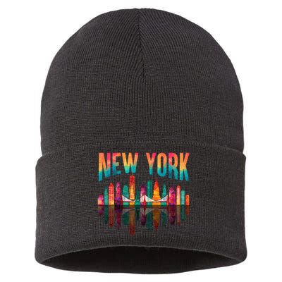 New York City Manhattan Nyc Retro 70s 80s Skyline Ny City Sustainable Knit Beanie