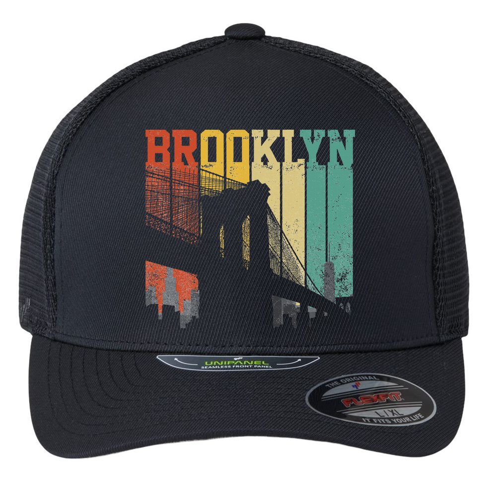 New York City Brooklyn Bridge Vintage Retro Skyline Nyc Ny Flexfit Unipanel Trucker Cap