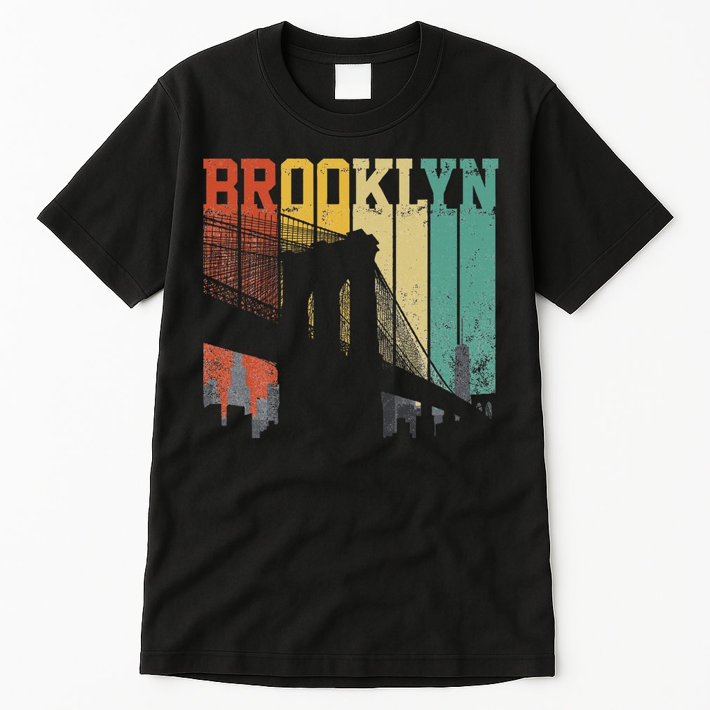 New York City Brooklyn Bridge Vintage Retro Skyline Nyc Ny Tall T-Shirt