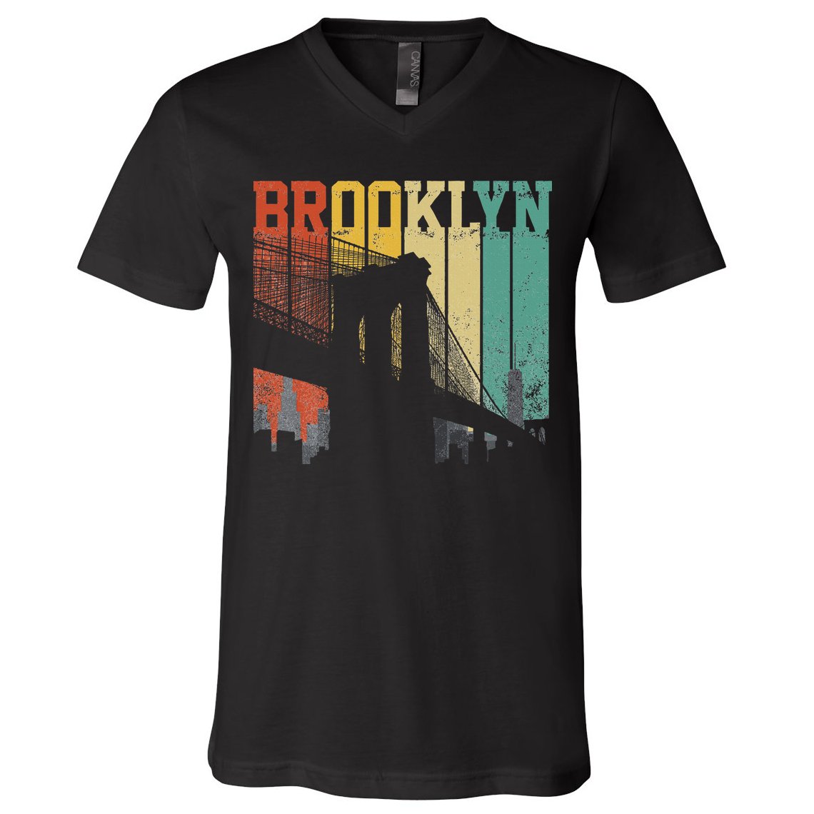 New York City Brooklyn Bridge Vintage Retro Skyline Nyc Ny V-Neck T-Shirt