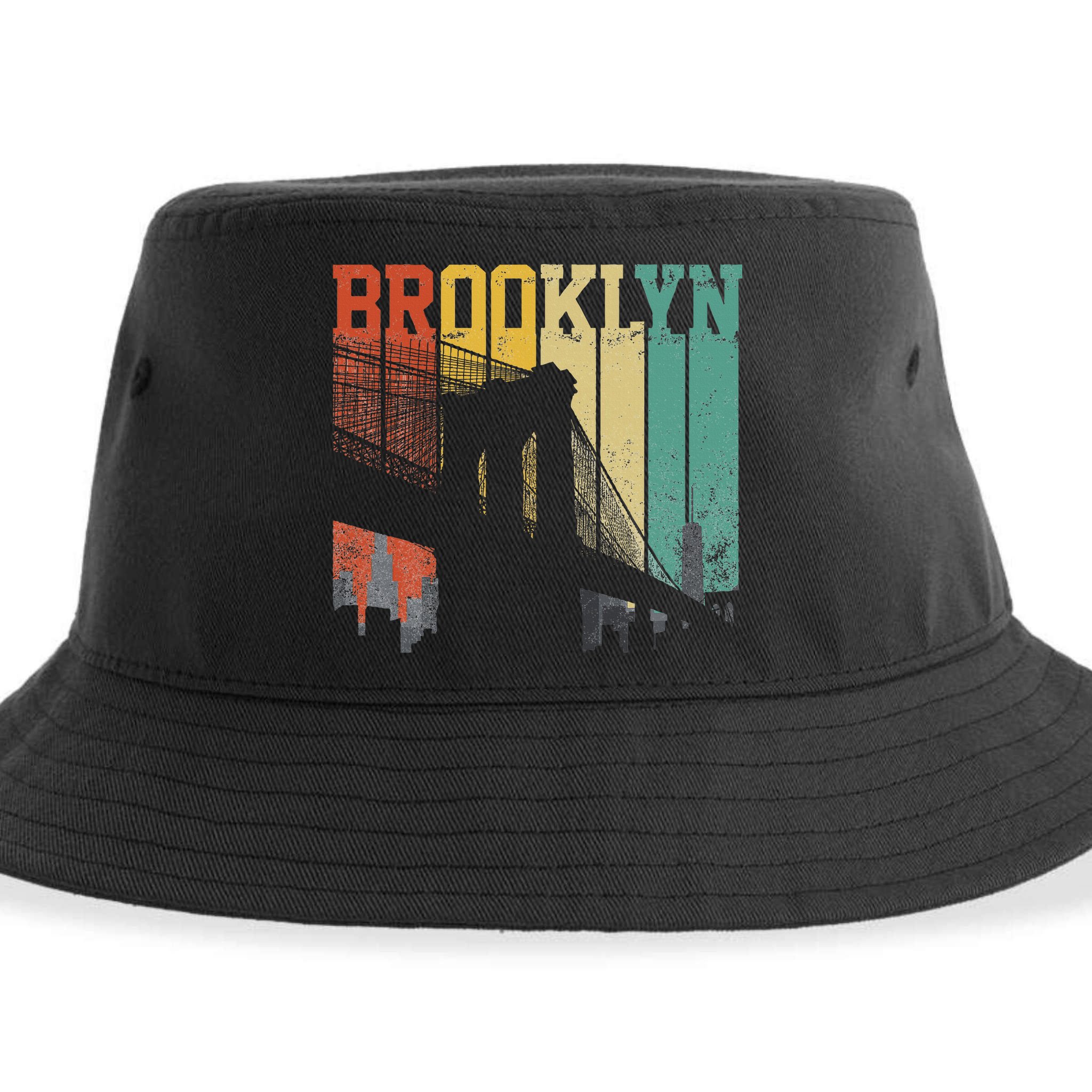 New York City Brooklyn Bridge Vintage Retro Skyline Nyc Ny Sustainable Bucket Hat