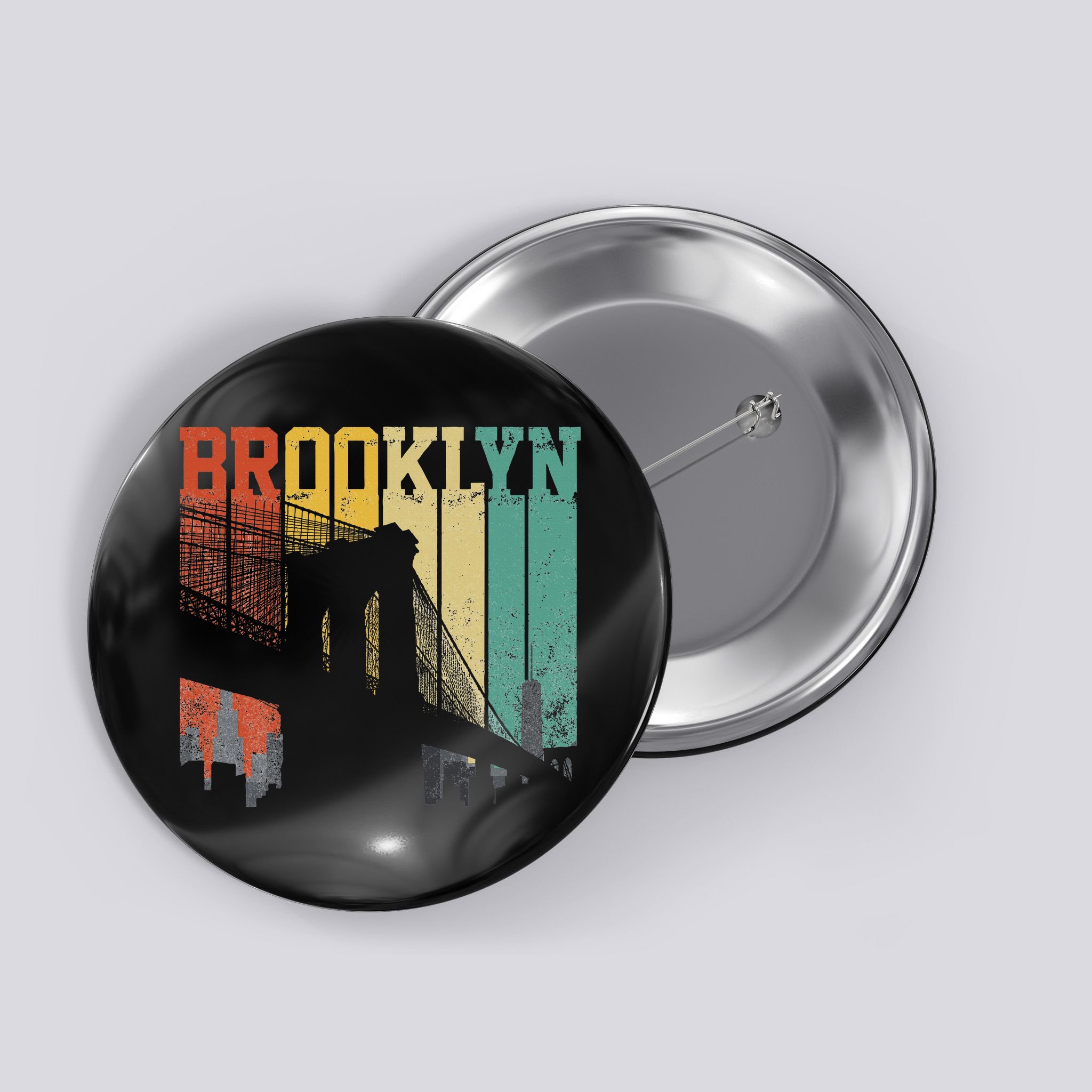 New York City Brooklyn Bridge Vintage Retro Skyline Nyc Ny Button