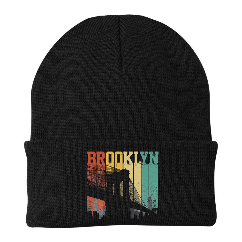 New York City Brooklyn Bridge Vintage Retro Skyline Nyc Ny Beanie