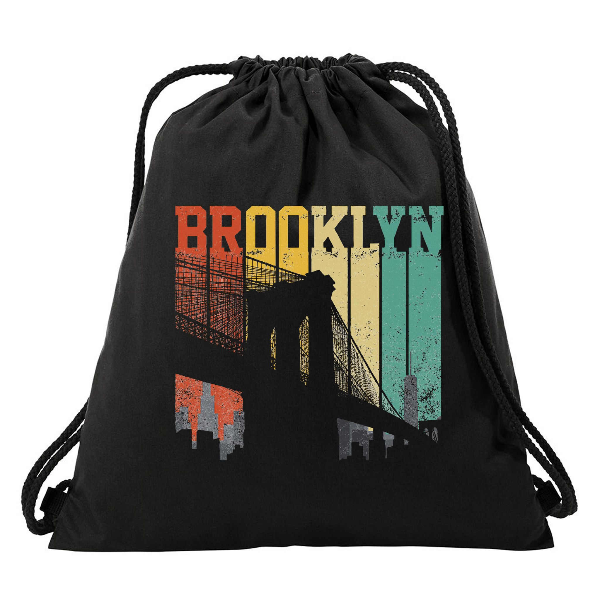 New York City Brooklyn Bridge Vintage Retro Skyline Nyc Ny Drawstring Bag