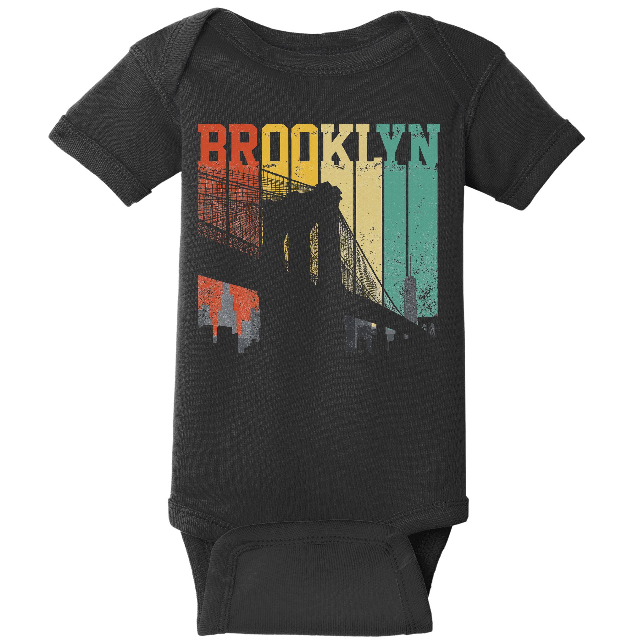 New York City Brooklyn Bridge Vintage Retro Skyline Nyc Ny Baby Bodysuit