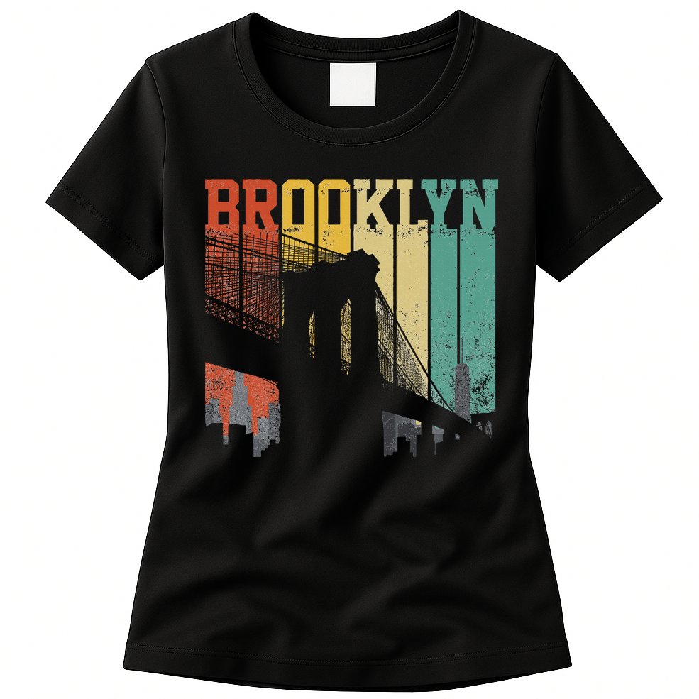 New York City Brooklyn Bridge Vintage Retro Skyline Nyc Ny Womens T-Shirt