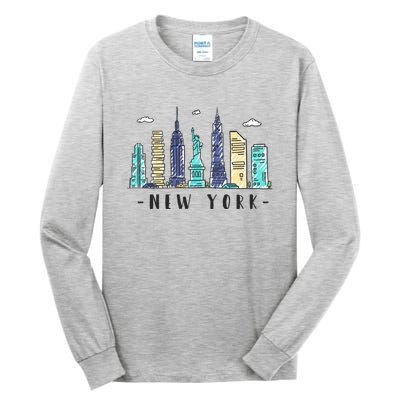 New York City Nyc Skyline Ny Watercolor Souvenir Gift Tall Long Sleeve T-Shirt