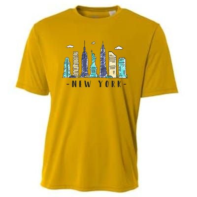 New York City Nyc Skyline Ny Watercolor Souvenir Gift Cooling Performance Crew T-Shirt