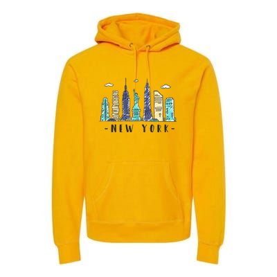 New York City Nyc Skyline Ny Watercolor Souvenir Gift Premium Hoodie