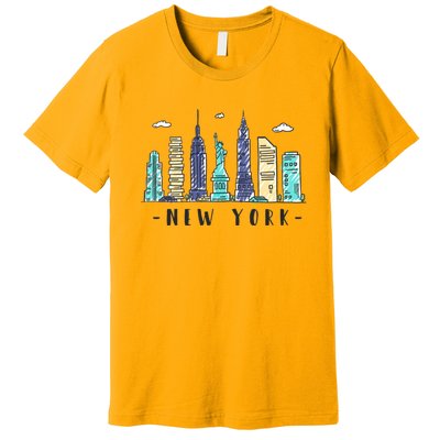 New York City Nyc Skyline Ny Watercolor Souvenir Gift Premium T-Shirt