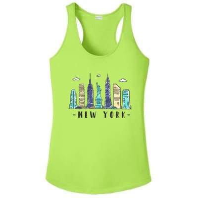 New York City Nyc Skyline Ny Watercolor Souvenir Gift Ladies PosiCharge Competitor Racerback Tank